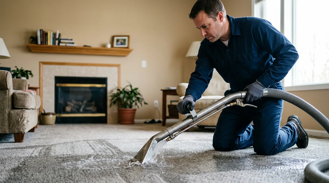 Water damage restoration technician working near Pellston, MI